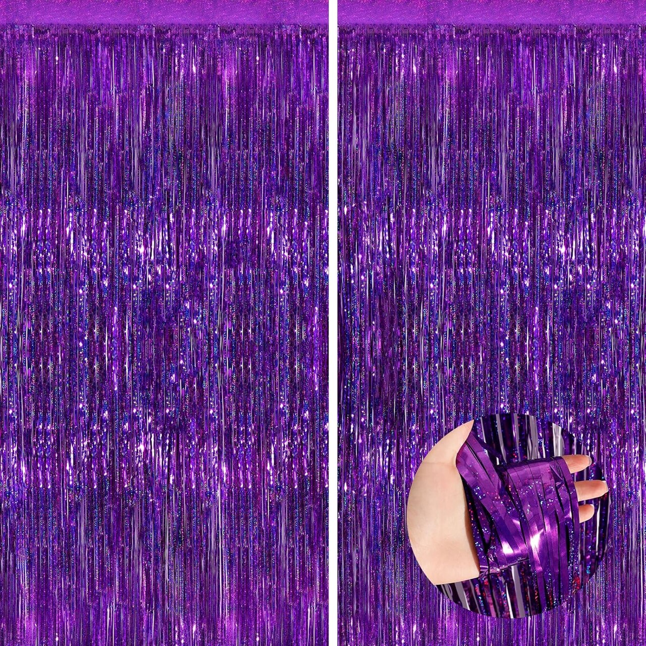 2-Pack Purple Metallic Foil Fringe Curtains 3.3x8.3ft Party Backdrop Decorations